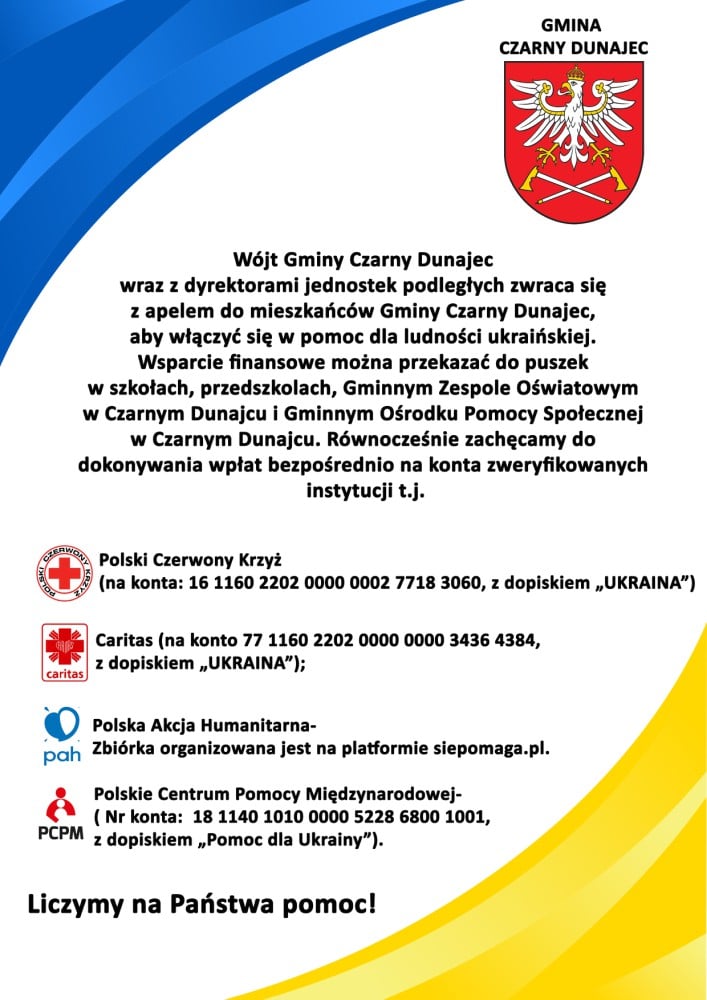 Plakat o apelu wójta gminy Czarny Dunajec